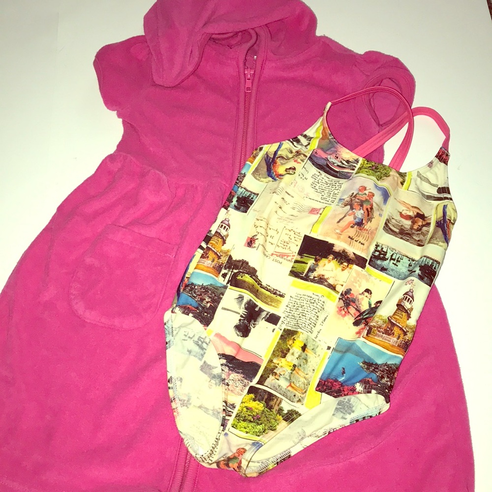 Gymboree coverup and Mini Boden swimsuit